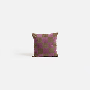 Checkerboard Cushion Cover - Pink & Brown