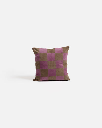 Checkerboard Cushion Cover - Pink & Brown