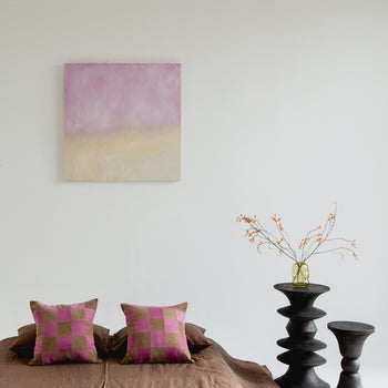 Checkerboard Cushion Cover - Pink & Brown