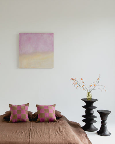 Checkerboard Cushion Cover - Pink & Brown